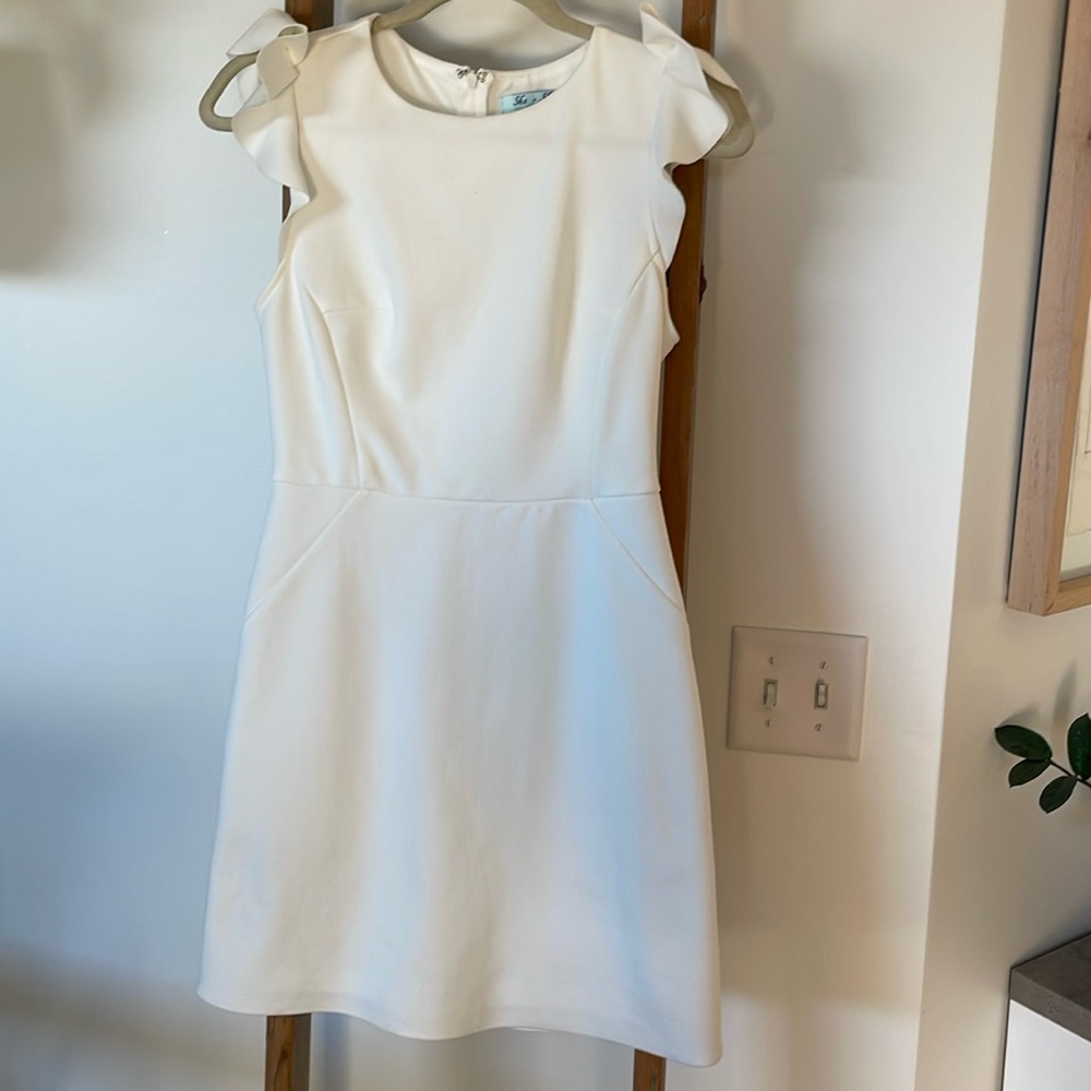 She + Sky White Sheath Mini Dress with Flutter Sleeves